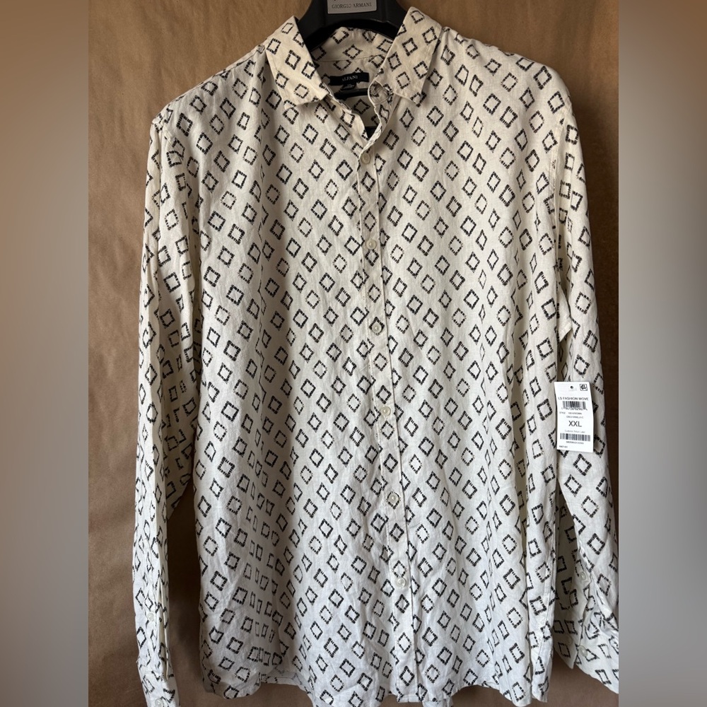Alfani men’s XXL linen blend long sleeve button up printed dress shirt